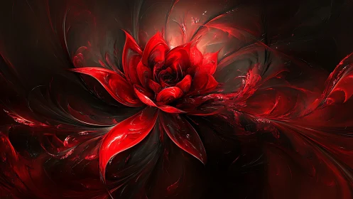 Red fractal flower structure on dark abstract background.