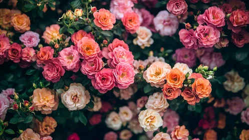 Blossoming Symphony: Roses Dance in Coral, Pink & Peach Splendor