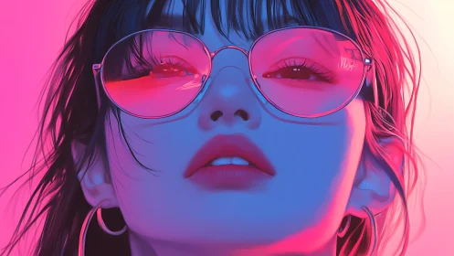 Neon-lit portrait applies cyan-magenta rim lighting and glossy shading