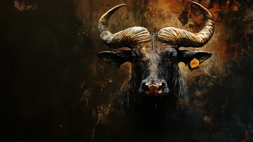 Buffalo head rendered in detailed digital brush strokes