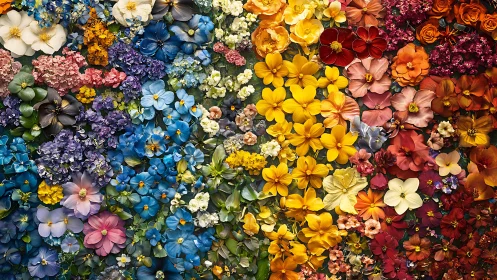 Petal constellations swirl through a seamless rainbow bloom