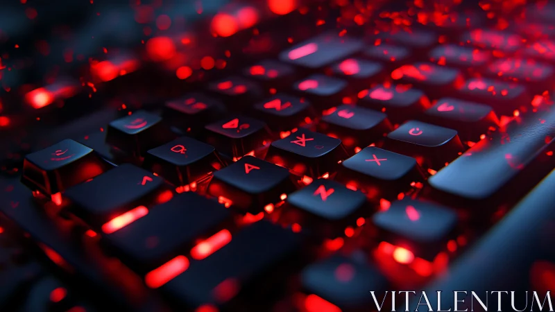 Backlit gaming keyboard glowing with intense red light.