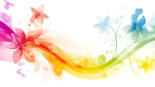 Colorful floral waves dance across a bright white space