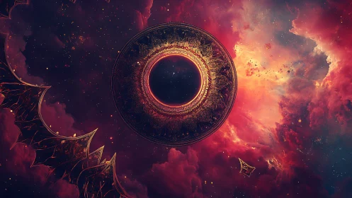 Celestial Ember Gate Encircling a Whispering Void Portal.