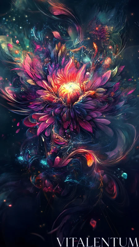 Cosmic bloom erupts with luminous petals in swirling nebula