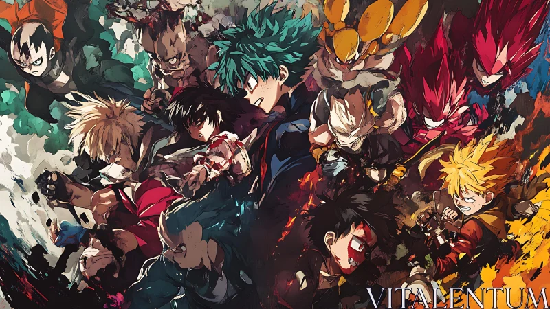 Heroic rivals surge forward in a storm of swirling color