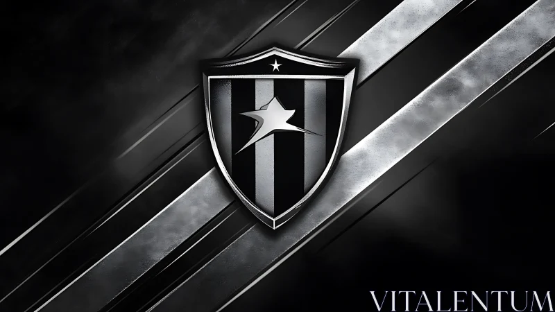 Metallic black shield emblem with star on diagonal steel