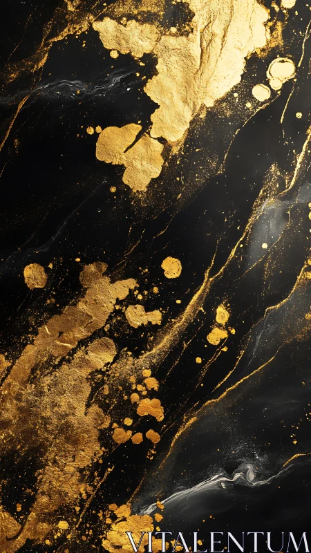 Stratified metallic splatter over obsidian fluid background.