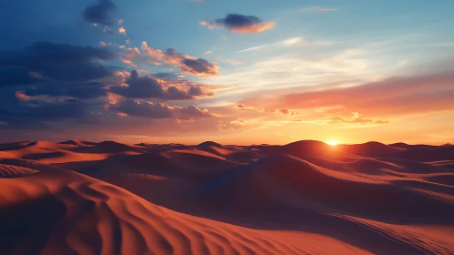 Low-angle sun casts volumetric light over wind-shaped desert dunes