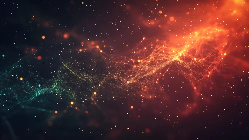 Abstract glowing network of connected nodes in space, digital art.