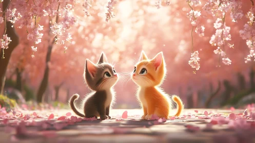 Two Kittens Among Cherry Blossoms.
