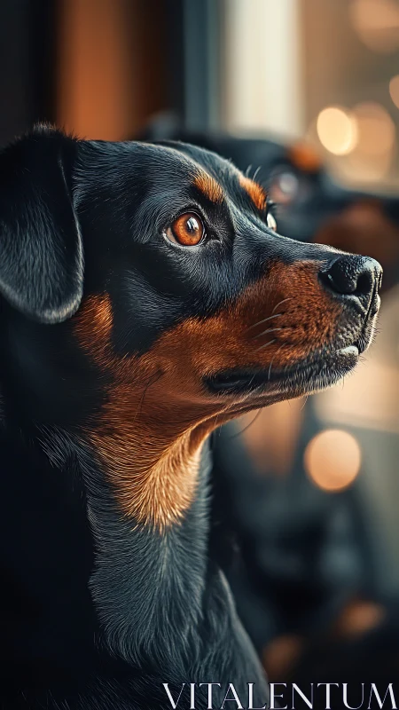 Photorealistic canine portrait with shallow depth of field.