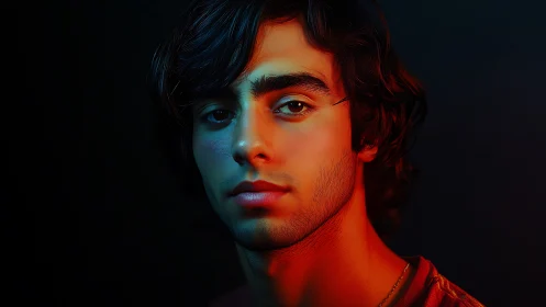 Dual-tone male portrait under cinematic red and teal lighting
