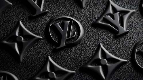 Embossed Monogram Pattern on Black Leather in Luxury Style.