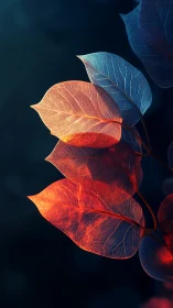 Translucent bicolor foliage under rim lighting on dark bokeh