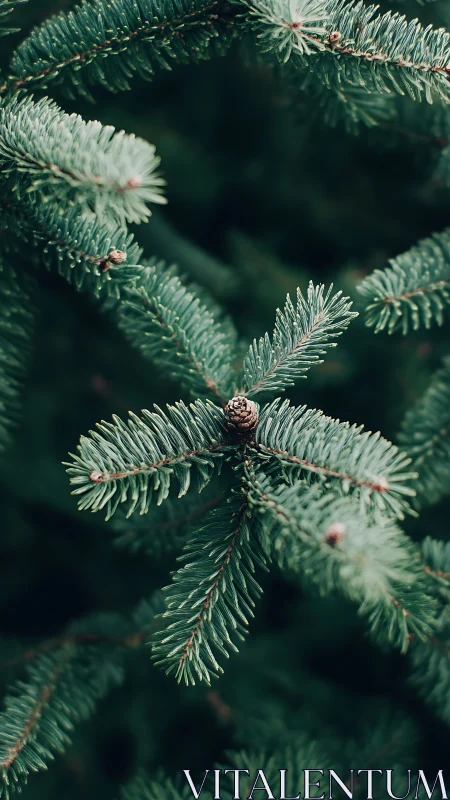 Pine needles quietly orbit a single storybook cone