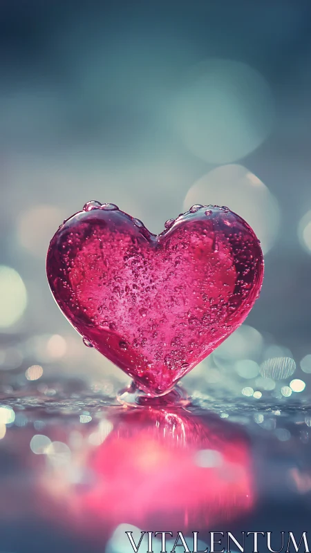 Translucent Magenta Heart-Form with Prismatic Liquid Refraction and Bokeh