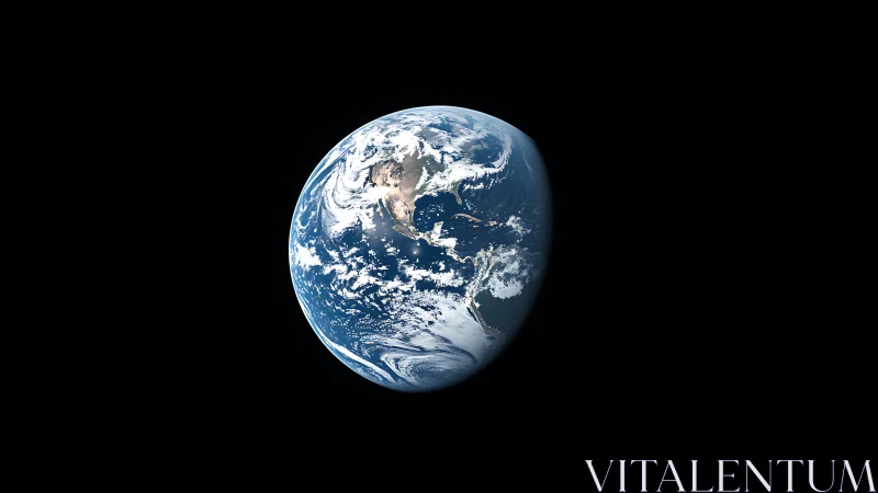 Orbital Earth observation with illuminated Western Hemisphere.