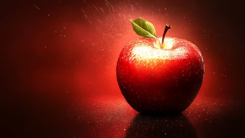 Specular-lit macro apple with dynamic droplet scattering field.