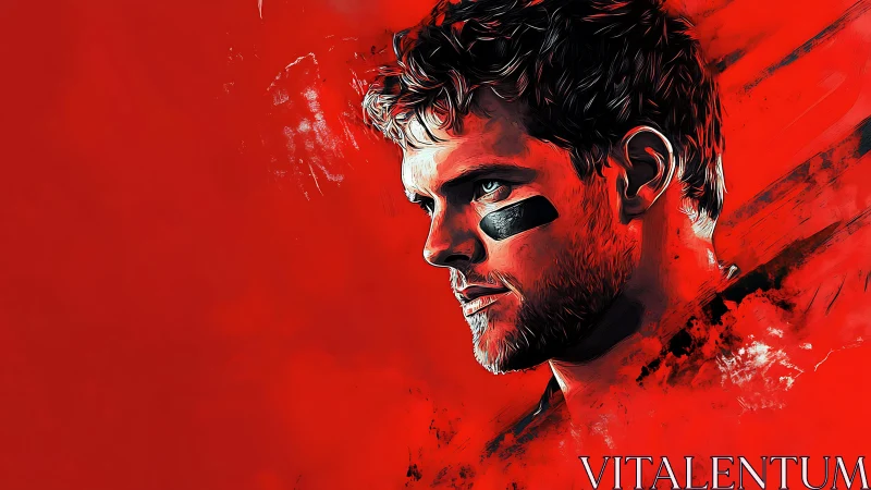 Intense gridiron portrait in bold red digital waves.
