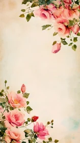 Soft pink garden roses framing a gentle vintage sky.