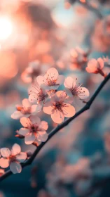 Delicate Cherry Blossoms Illuminated by Golden Sunlight