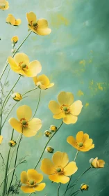Golden Buttercups Dance Against a Dreamy Turquoise Sky.