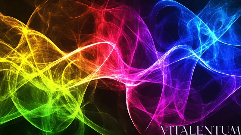 Vibrant neon light waves forming abstract rainbow flow.