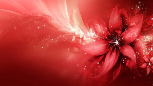 Digital red floral abstraction shows layered petal structures