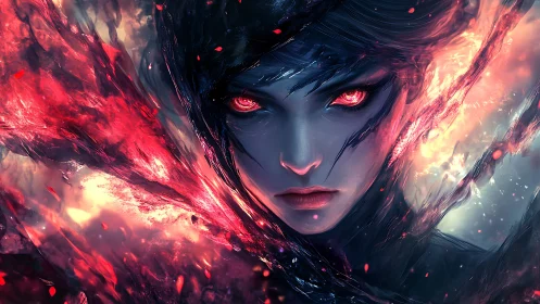 Incandescent voidborne sorceress amid bifurcated plasma storm.