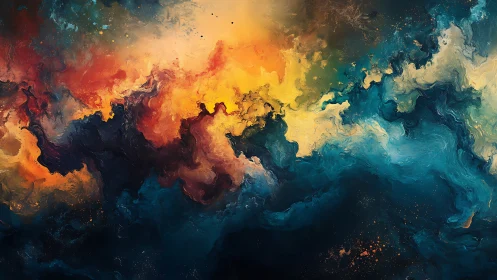 Cosmic nebula swirls in fiery orange and deep teal hues.