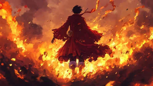 Solitary Figure Engulfed in Inferno Flames.