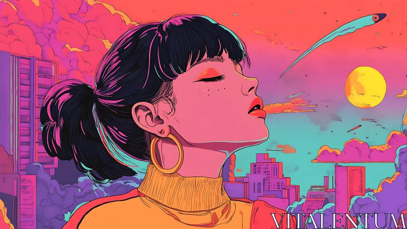 Sunset daydream in neon skies above a glowing cityscape.