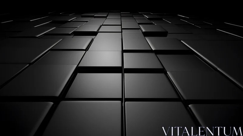 Black geometric 3D surface with glossy rectangular tiles.