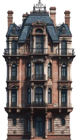 French Second Empire townhouse with ornate mansard roof.