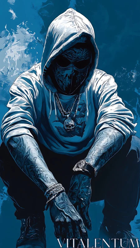 Shadowed street muse in a cool blue urban daydream.