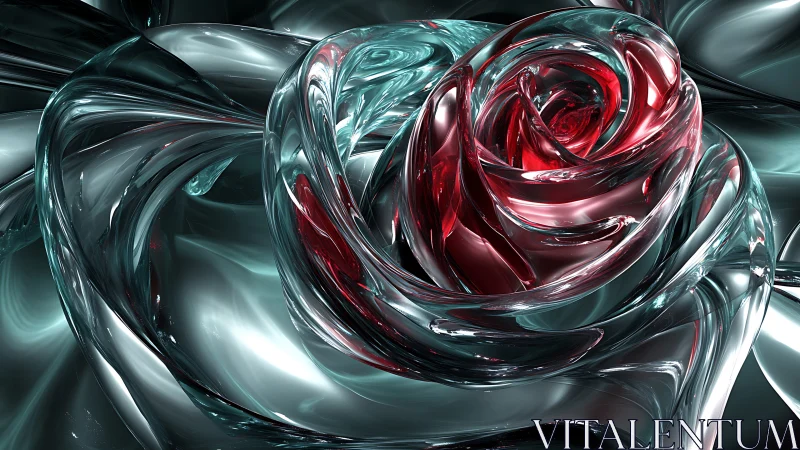 Crystal rose pirouettes through liquid chrome reflections