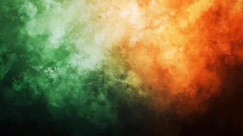 Green and orange clouds merge in vivid abstract haze.