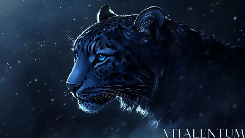 Leopard Head Profile in Blue Tones with Snow