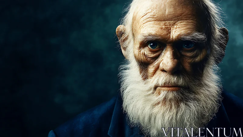 Photorealistic elderly portrait with high-contrast chiaroscuro lighting.