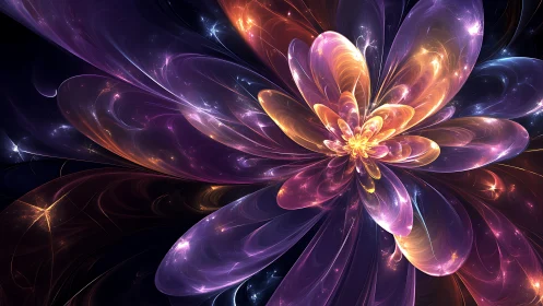 Radiant fractal flower with luminous flowing petals.