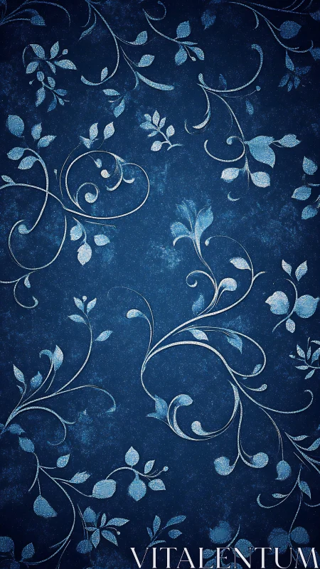 Digital floral scrollwork on textured midnight blue ground.
