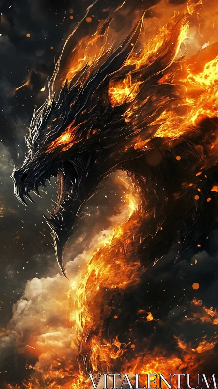 Inferno Serpent Ascending Through Ashstorm Skies Roaring Bright.
