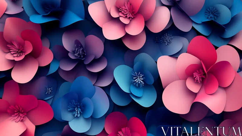 Layered pink and blue paper flowers create bold 3D bloom