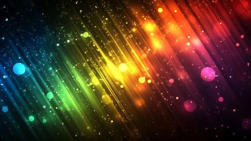 Prismatic light streams tumble through drifting neon dust