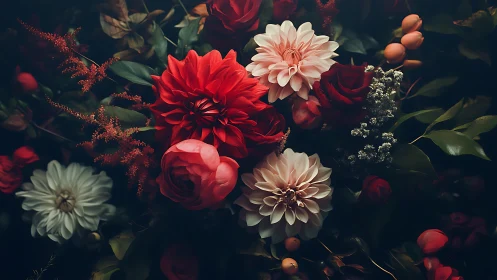 Luxe Floral Arrangement with Deep Tonal Contrast and Rich Botanical Layering