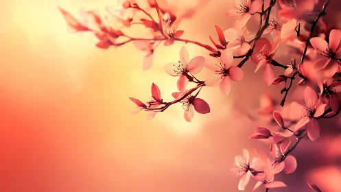 Pink flowering branches against warm gradient background.