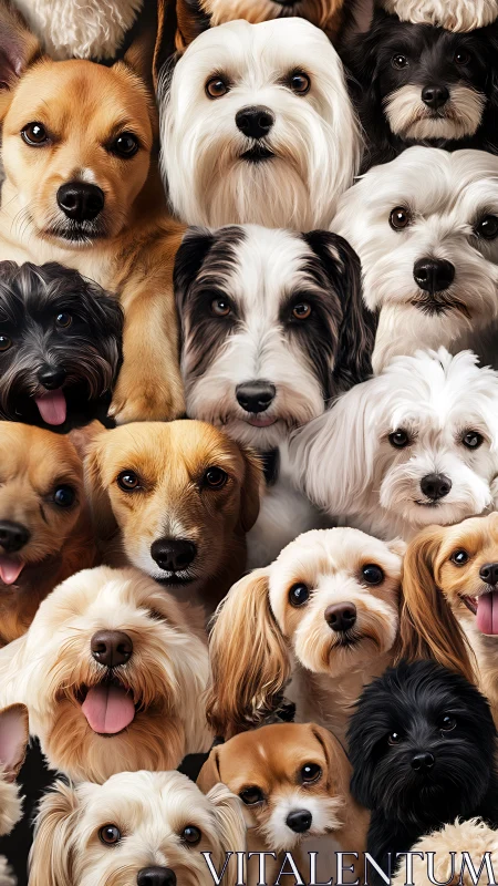 Clustered small dog portraits in hyper-detailed collage style.