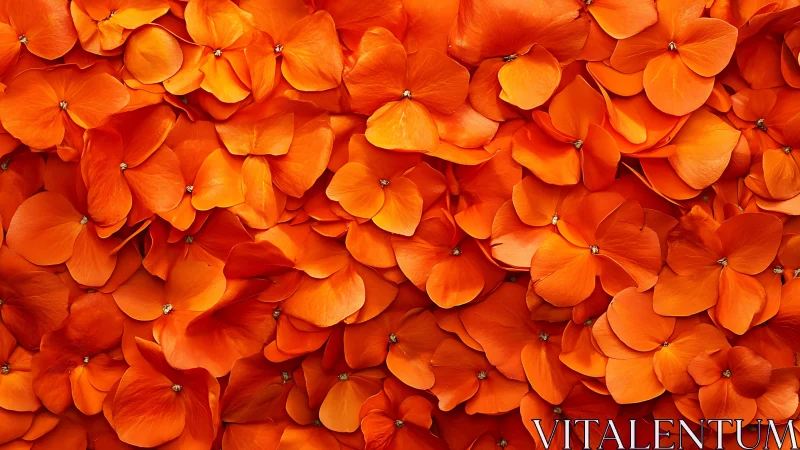 Orange flower petals create a vivid monochrome floral wall.