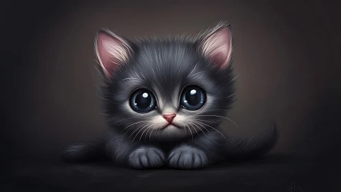Adorable Gray Kitten with Luminous Eyes in Soft Shadows